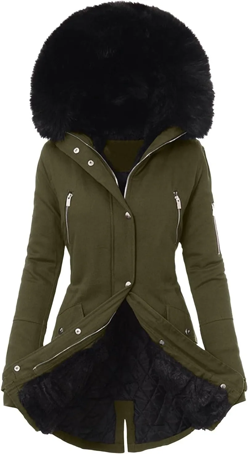 2024 Women Plus Size Winter Coat Lapel Collar Long Sleeve Jacket Vintage Thicken Coat Jacket Warm Hoodie Jackets