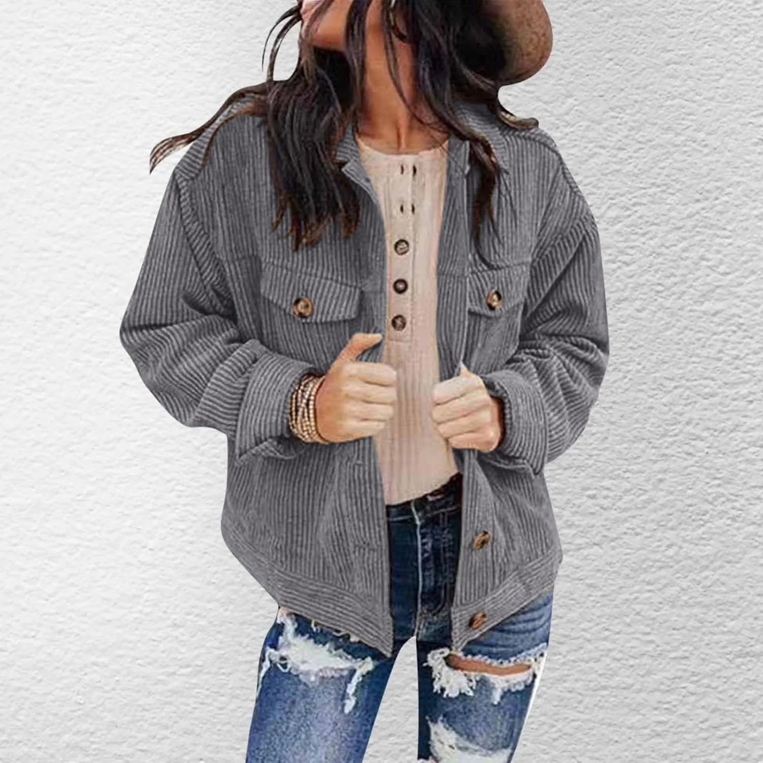 2024 Women Solid Coat Pocket Long Sleeve Button Design Outerwear Fashion Coat Hooded Cardigan Warm Coat Hoodie Women