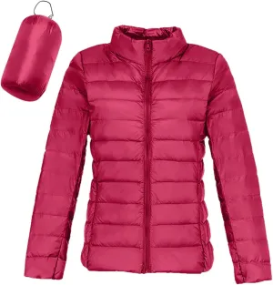 2024 Women's Packable Puffer Jacket Lightweight Warm Duck Down Short Quilted Coat Stand Collar Slim Fit Down Puffer