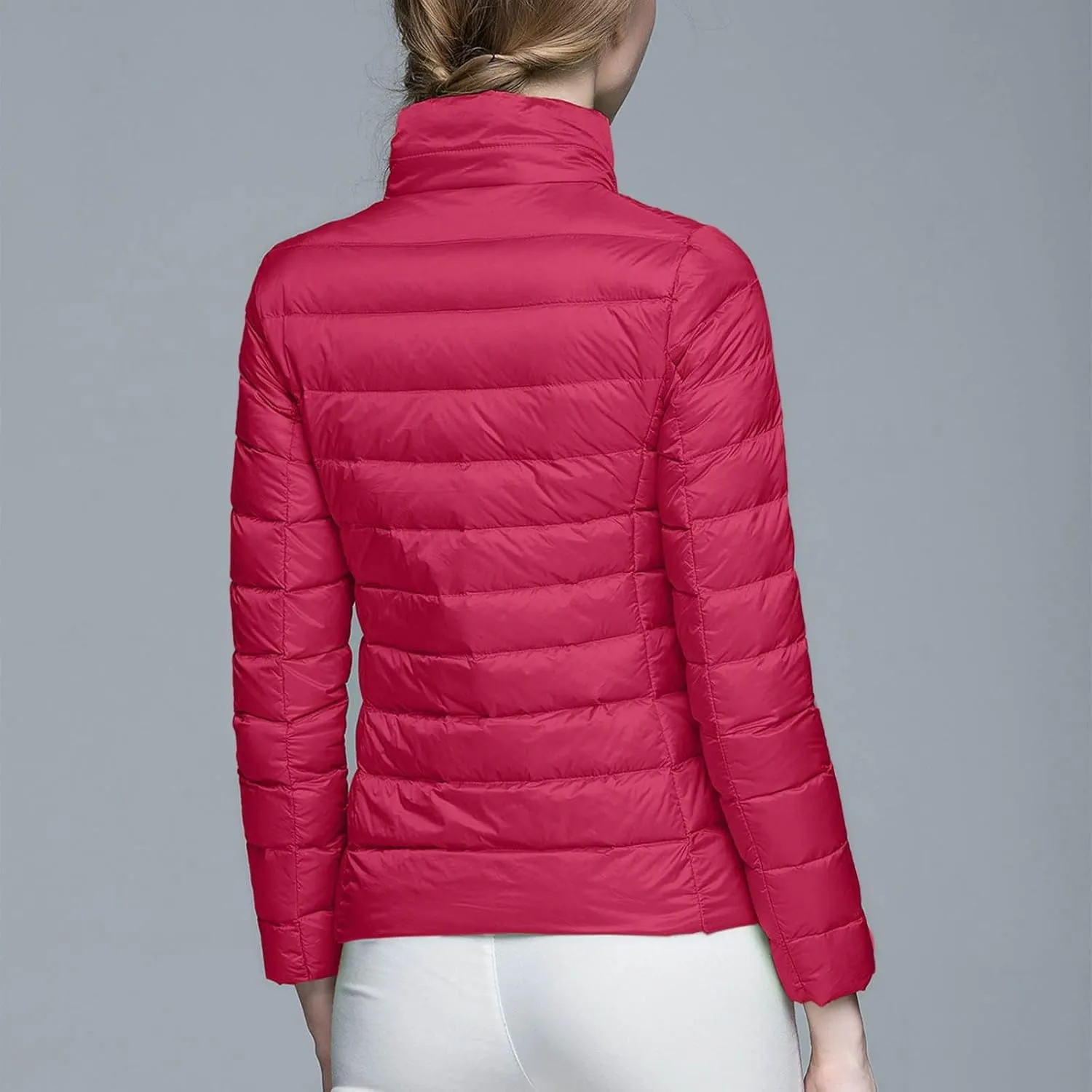2024 Women's Packable Puffer Jacket Lightweight Warm Duck Down Short Quilted Coat Stand Collar Slim Fit Down Puffer