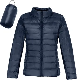 2024 Women's Packable Puffer Jacket Lightweight Warm Duck Down Short Quilted Coat Stand Collar Slim Fit Down Puffer