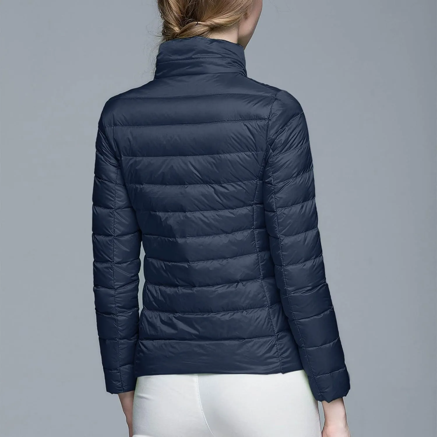 2024 Women's Packable Puffer Jacket Lightweight Warm Duck Down Short Quilted Coat Stand Collar Slim Fit Down Puffer