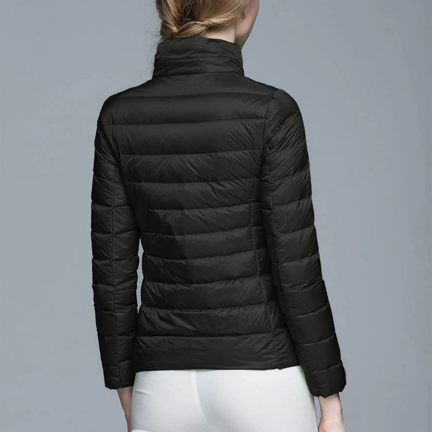2024 Women's Packable Puffer Jackets Lightweight Duck Down Short Quilted Coat Stand Collar Slim Fit Warm Down Puffer