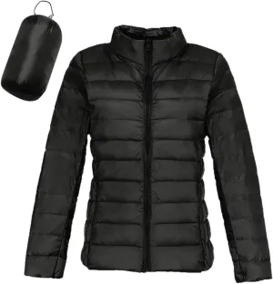 2024 Women's Packable Puffer Jackets Lightweight Duck Down Short Quilted Coat Stand Collar Slim Fit Warm Down Puffer