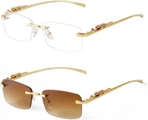 ADE WU Vintage Rimless Sunglasses Retro Luxury Gold Metal Frameless Rectangle Colored Lens Sun Glasses