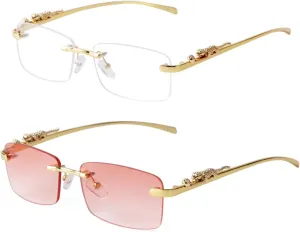 ADE WU Vintage Rimless Sunglasses Retro Luxury Gold Metal Frameless Rectangle Colored Lens Sun Glasses