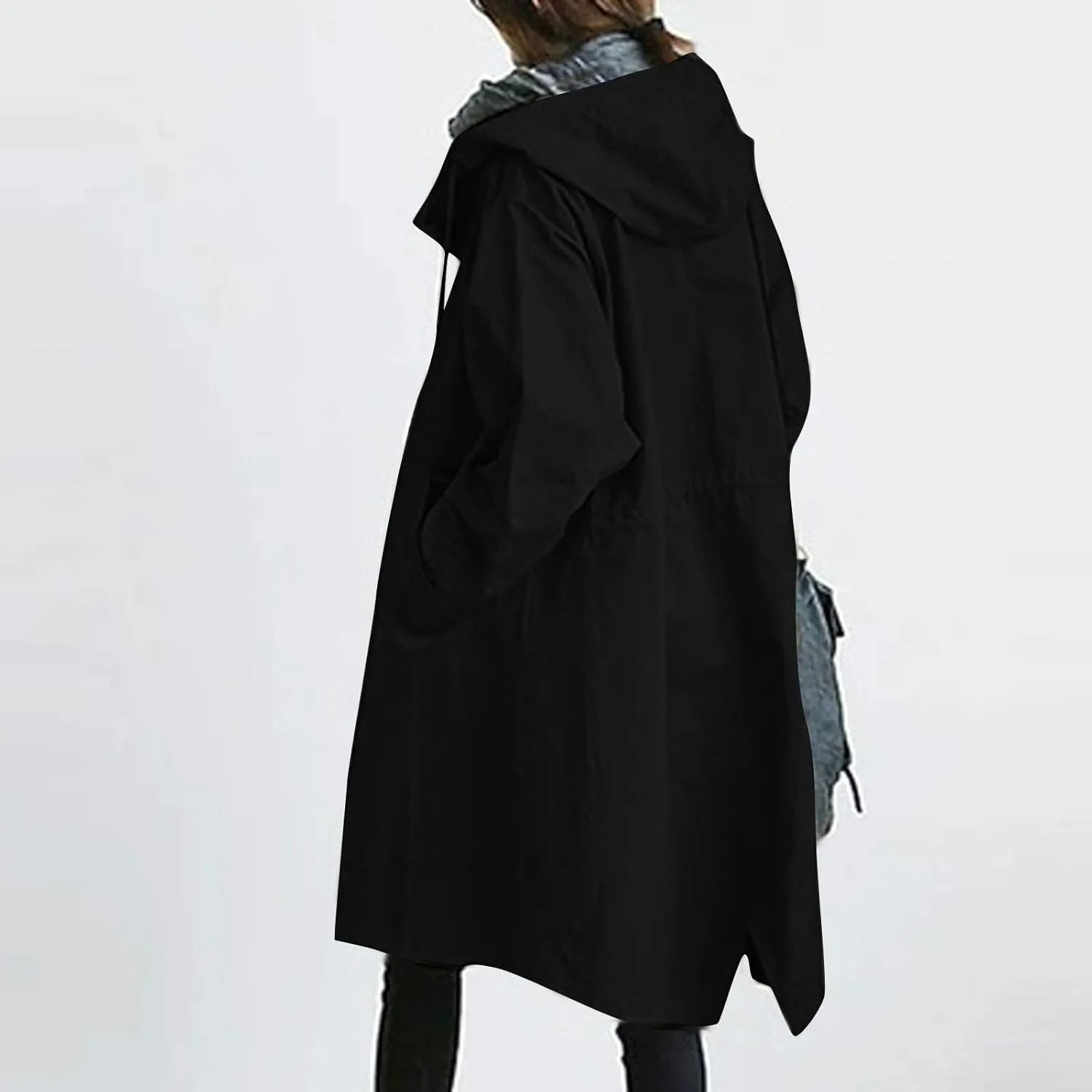 aihihe Women's Lightweight Hooded Trench Coat Outdoor Long Jacket Plus Size Button Up Windbreaker Outerwear with Pockets