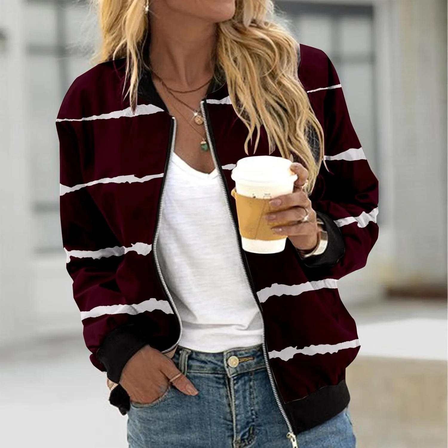 aihihe Womens Zipper Jackets Lightweight Trendy Casual Jacket Dressy Work Outerwear Long Sleeve Loose Fit Streetwear