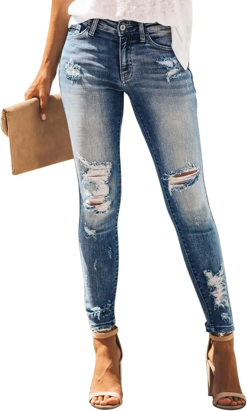 AMRSPENG Women's High Waisted Jeans for Women Ripped Stretch Skinny Butt Lifting Jeans Distressed Jeans Pants