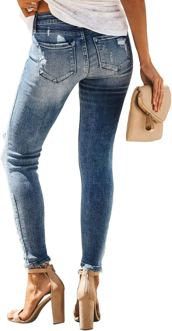 AMRSPENG Women's High Waisted Jeans for Women Ripped Stretch Skinny Butt Lifting Jeans Distressed Jeans Pants