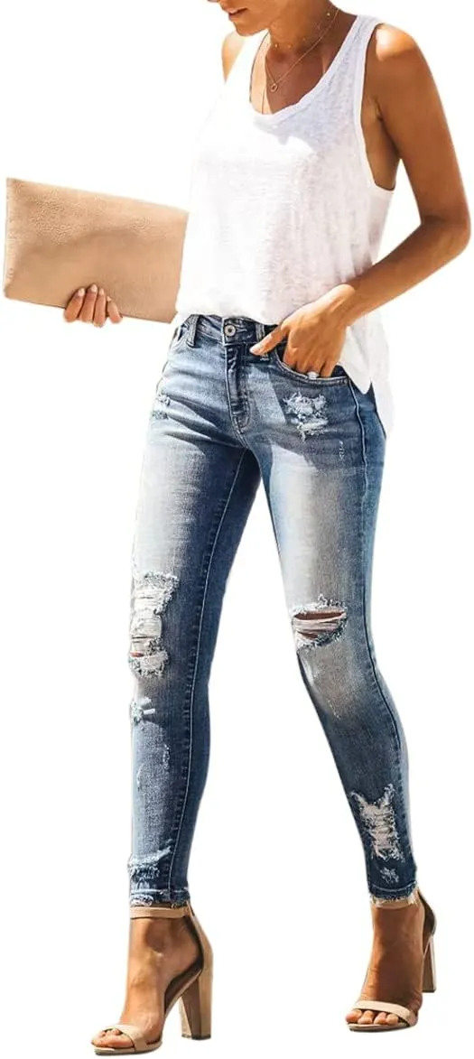 AMRSPENG Women's High Waisted Jeans for Women Ripped Stretch Skinny Butt Lifting Jeans Distressed Jeans Pants