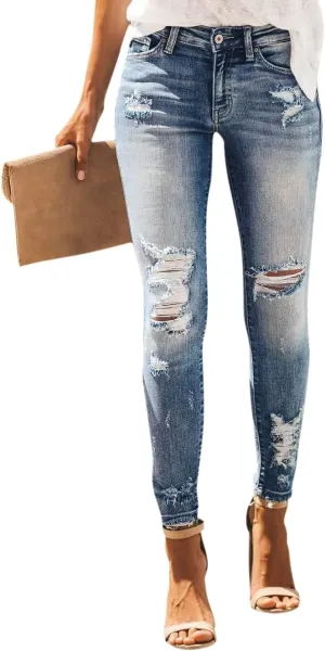 AMRSPENG Women's High Waisted Jeans for Women Ripped Stretch Skinny Butt Lifting Jeans Distressed Jeans Pants