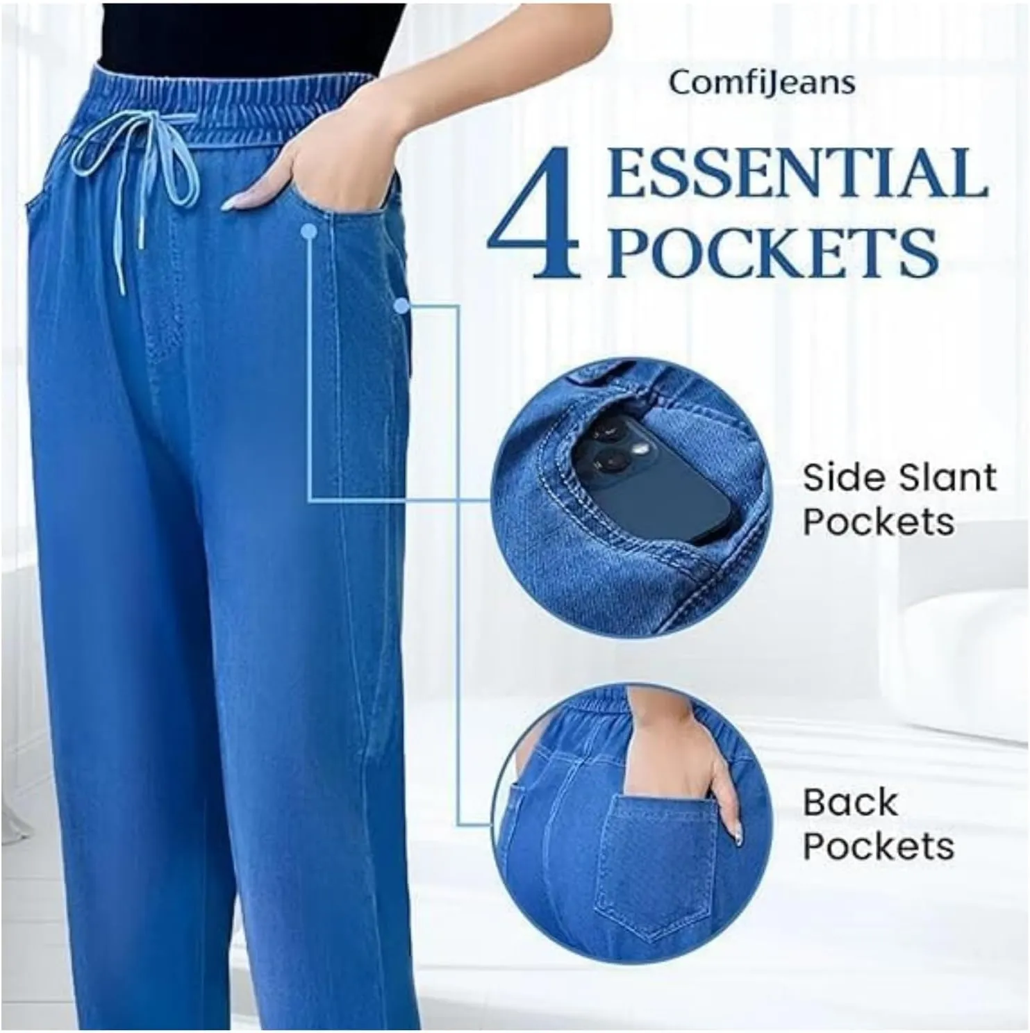 Aromia Comfy Jeans, ComfiJeans High Waist Ultra-Stretch Mom Jeans, Flexi Pants for Older Women, Womens Stretch Pants