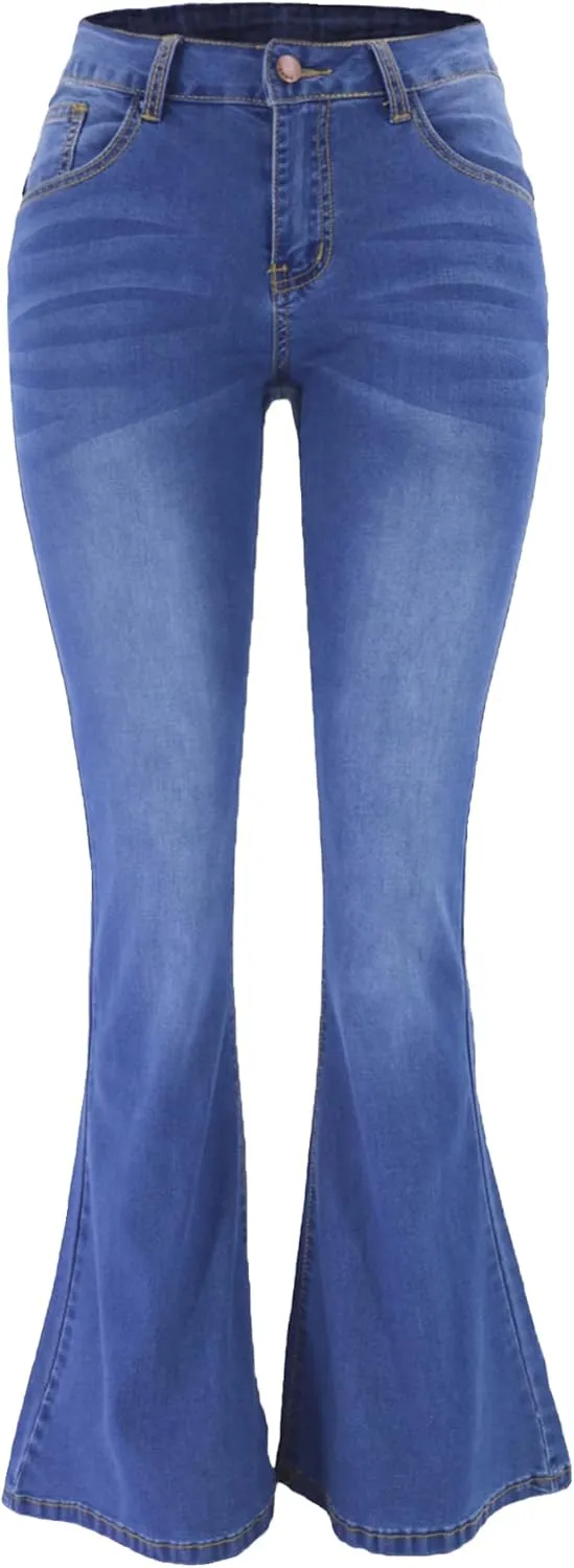 Atditama Relaxed Straight Leg Stretch Jeans for Women Mid Rise Bootcut Stretch Boyfriend Mom Wide Jeans