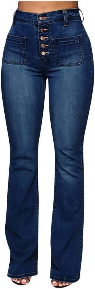 Bell Bottom Jeans for Women High Waisted Stretchy Petite to Plus Size Flare Jeans Washed Denim Ripped Bootcot Jeans