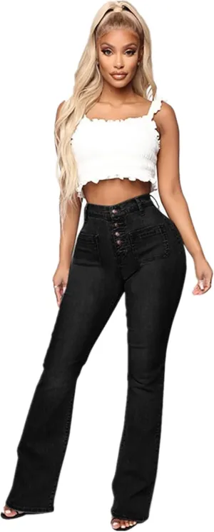 Bell Bottom Jeans for Women High Waisted Stretchy Petite to Plus Size Flare Jeans Washed Denim Ripped Bootcot Jeans