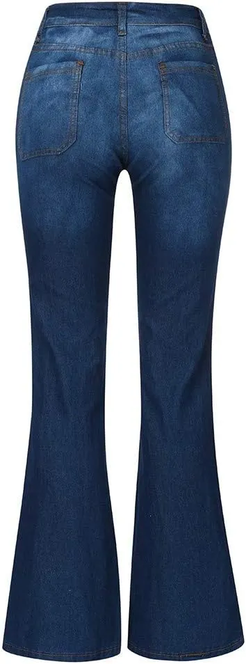 Bell Bottom Jeans for Women High Waisted Stretchy Petite to Plus Size Flare Jeans Washed Denim Ripped Bootcot Jeans