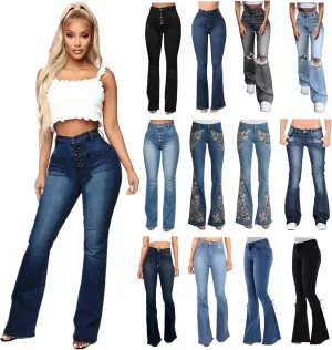Bell Bottom Jeans for Women High Waisted Stretchy Petite to Plus Size Flare Jeans Washed Denim Ripped Bootcot Jeans