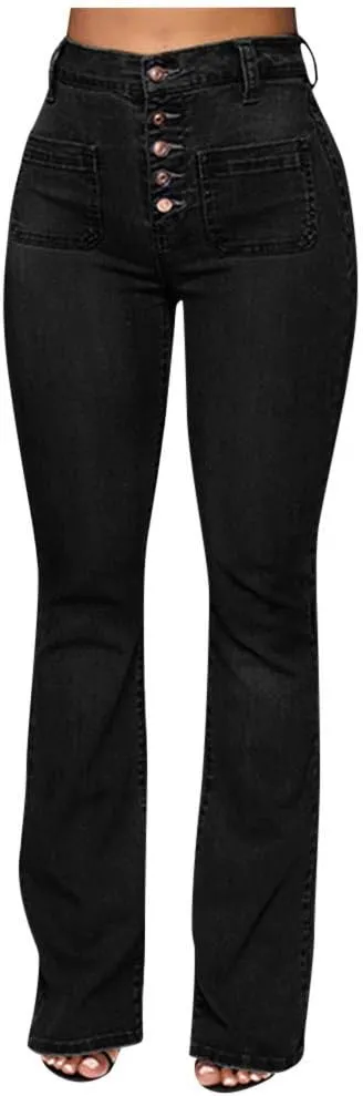 Bell Bottom Jeans for Women High Waisted Stretchy Petite to Plus Size Flare Jeans Washed Denim Ripped Bootcot Jeans