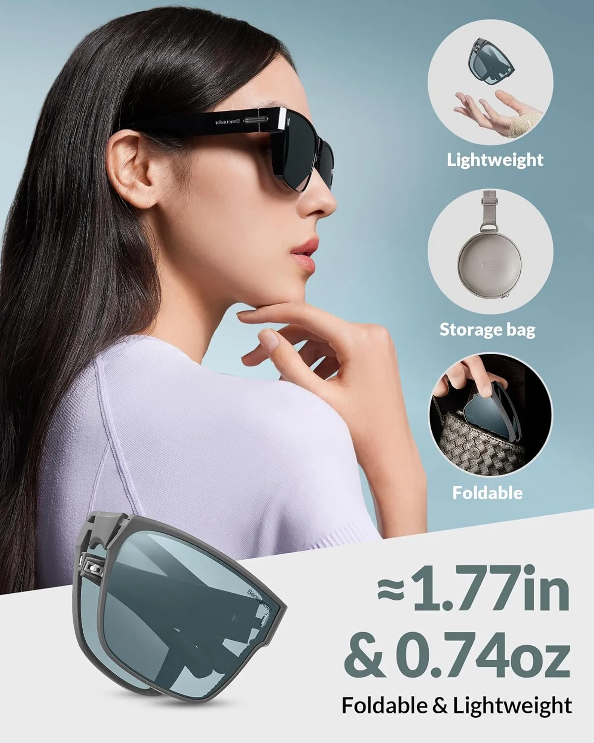 BENEUNDER Polarized Fit Over Sunglasses for Womens & Men, Lightweight Folding Sunglasses for Nearsightedness