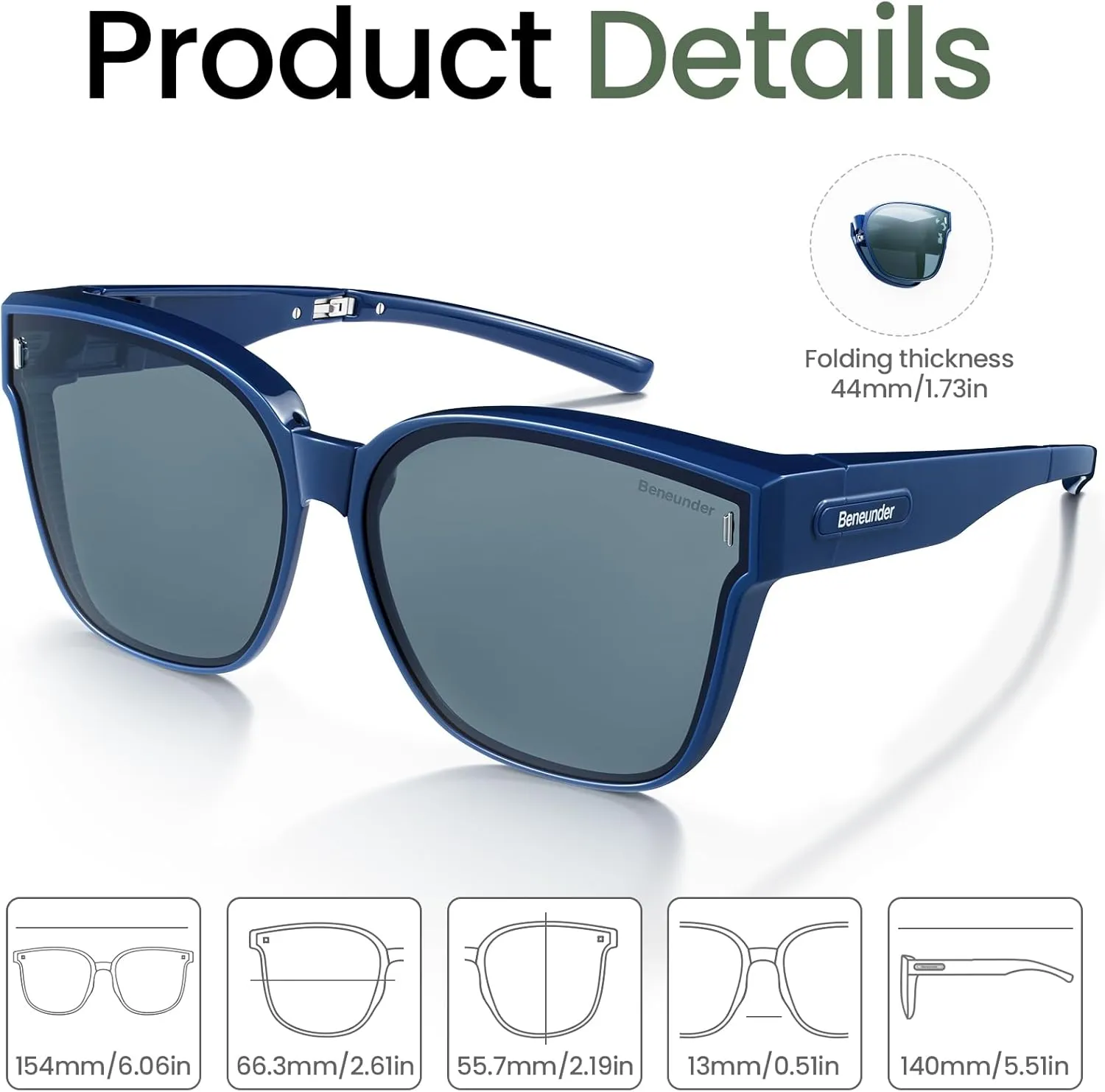 BENEUNDER Polarized Fit Over Sunglasses for Womens & Men, Lightweight Folding Sunglasses for Nearsightedness