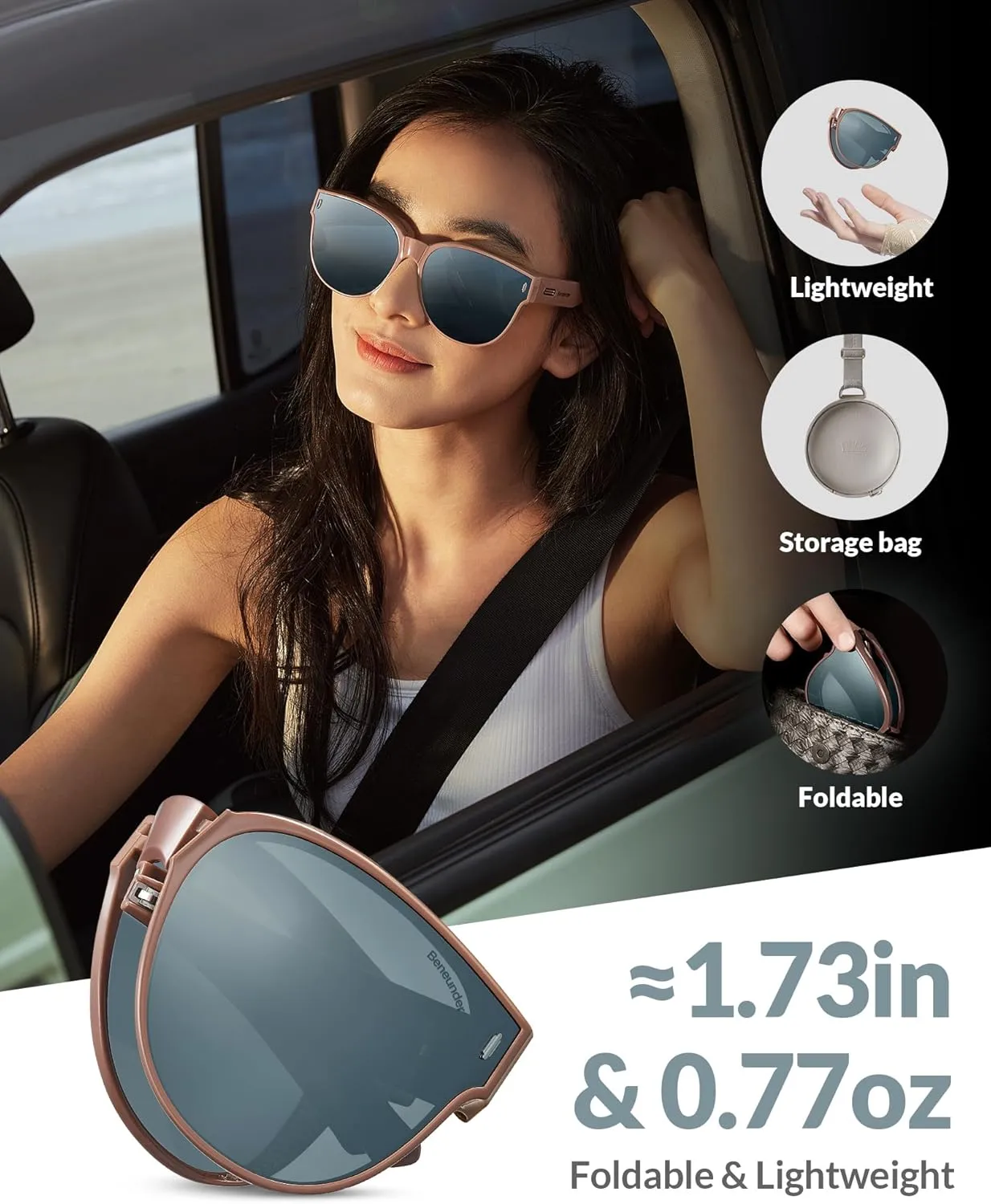BENEUNDER Polarized Fit Over Sunglasses for Womens & Men, Lightweight Folding Sunglasses for Nearsightedness