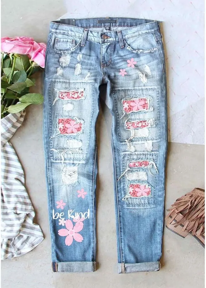Bengbobar Ripped Jeans Womens Plaid Patch Denim Patchwork Jeans Boyfriend Skinny Distressed Straight Leg Pants Cute Jeans