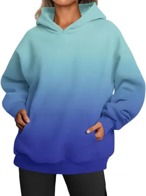 Bengbobar Tie Dye Print Hoodie Long Sleeve Drawstring Pullover Gradient Color Tops Loose Casual Sweatshirt for Women Blue Tie Dye Hoodie Womens Oversized Hoodies Sweatshirts Large
