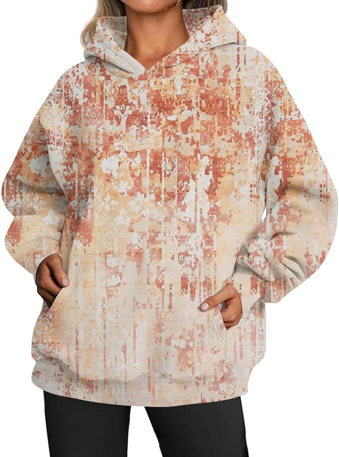 Bengbobar Tie Dye Print Hoodie Long Sleeve Drawstring Pullover Gradient Color Tops Loose Casual Sweatshirt for Women Graphic Tie Dye Hoodie Womens Oversized Hoodies Sweatshirts Extra Large