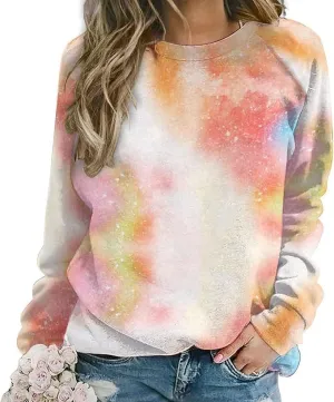 Bengbobar Tie Dye Shirt Women Casual Long Sleeve Sweatshirt Crewneck Loose Fit Pullover Women's Sweatshirts No Hood