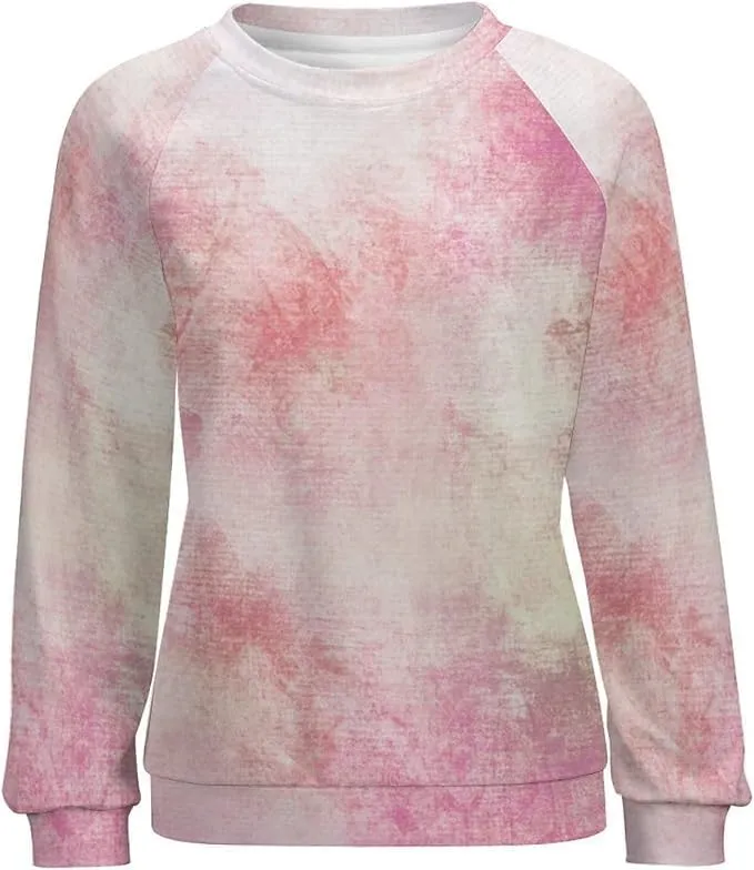 Bengbobar Tie Dye Shirt Women Casual Long Sleeve Sweatshirt Crewneck Loose Fit Pullover Women's Sweatshirts No Hood
