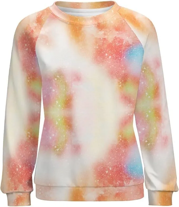Bengbobar Tie Dye Shirt Women Casual Long Sleeve Sweatshirt Crewneck Loose Fit Pullover Women's Sweatshirts No Hood