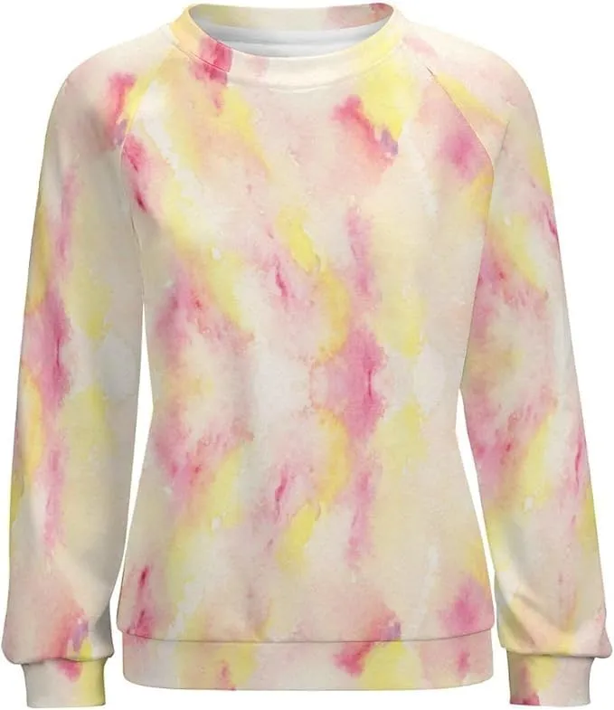 Bengbobar Tie Dye Shirt Women Casual Long Sleeve Sweatshirt Crewneck Loose Fit Pullover Women's Sweatshirts No Hood