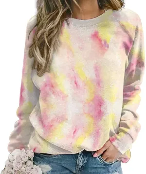 Bengbobar Tie Dye Shirt Women Casual Long Sleeve Sweatshirt Crewneck Loose Fit Pullover Women's Sweatshirts No Hood