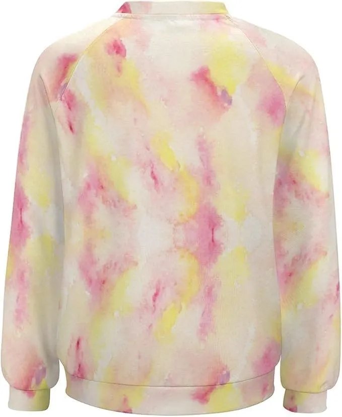 Bengbobar Tie Dye Shirt Women Casual Long Sleeve Sweatshirt Crewneck Loose Fit Pullover Women's Sweatshirts No Hood