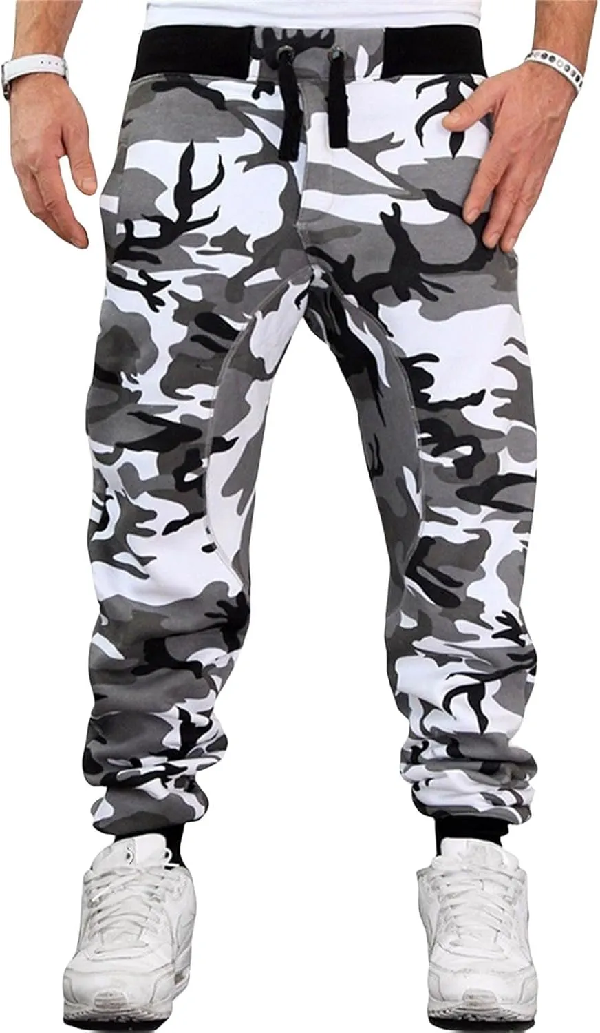 Camo Joggers Sweatpants for Men Casual Drawstring Hiking Outdoor Pants Camouflage Joggers Streetwear Sport Trousers