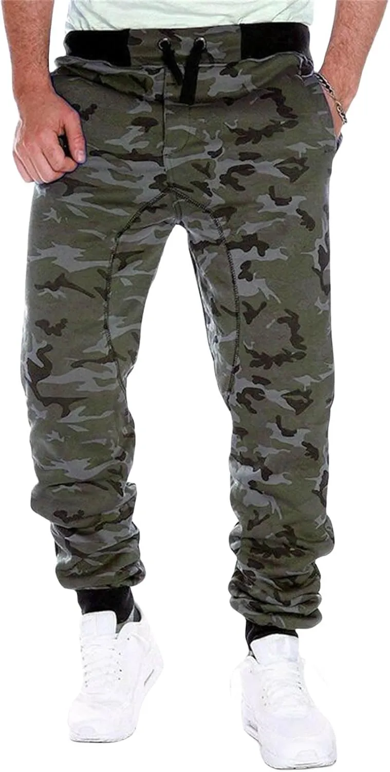 Camo Joggers Sweatpants for Men Casual Drawstring Hiking Outdoor Pants Camouflage Joggers Streetwear Sport Trousers