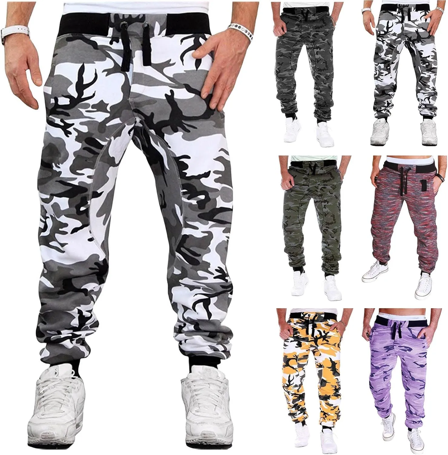 Camo Joggers Sweatpants for Men Casual Drawstring Hiking Outdoor Pants Camouflage Joggers Streetwear Sport Trousers