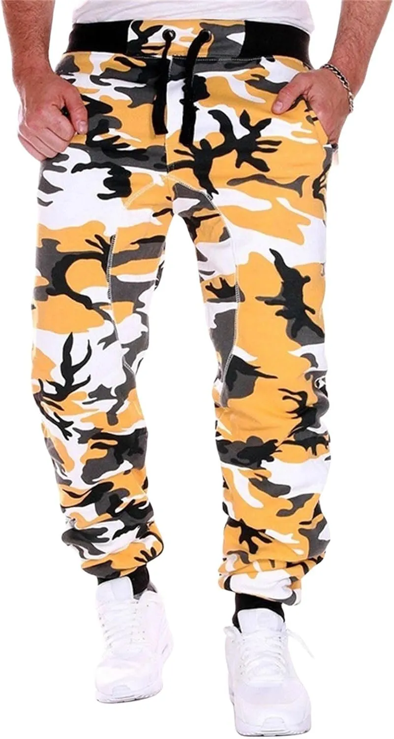 Camo Joggers Sweatpants for Men Casual Drawstring Hiking Outdoor Pants Camouflage Joggers Streetwear Sport Trousers