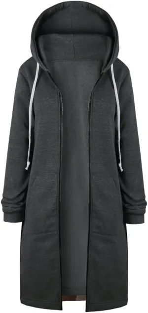 Canbebig Oversized Hoodies for Women Zip Up Long Sweatshirts Fleece Lined Jackets Plus Size Trench Coats Tunic Sweatshirts
