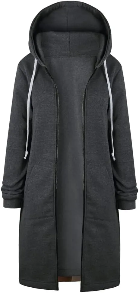 Canbebig Oversized Hoodies for Women Zip Up Long Sweatshirts Fleece Lined Jackets Plus Size Trench Coats Tunic Sweatshirts