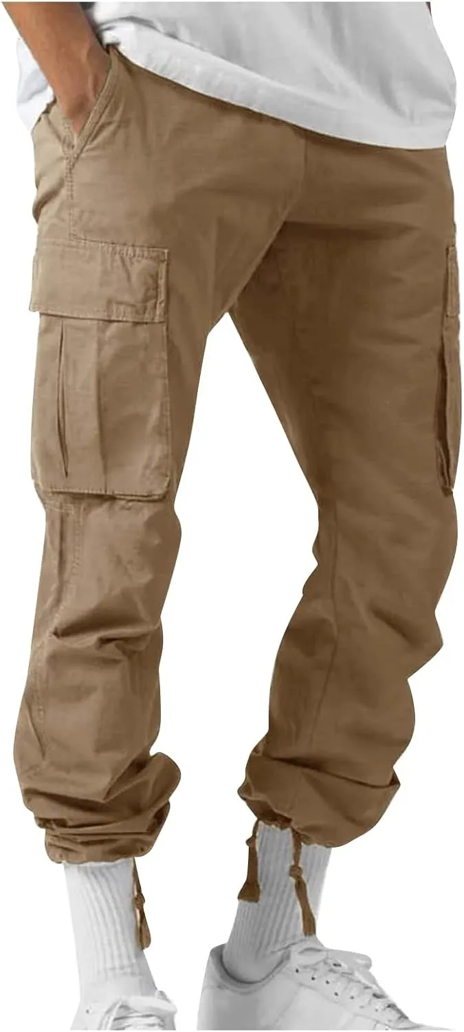 Cargo Pants for Men Baggy Elastic Waist Drawstring Pants with Multi Pockets Fashion Sweatpants 2024 Joggers Trousers