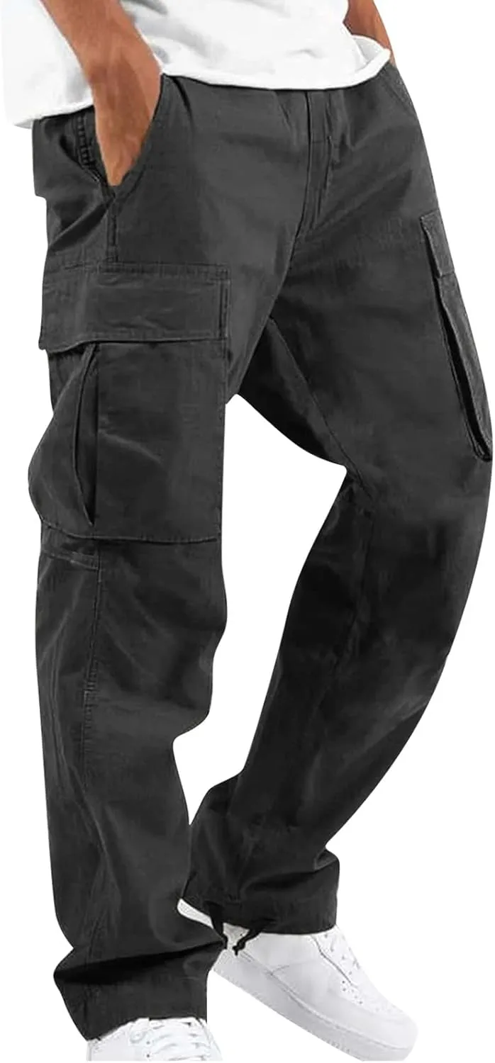 Cargo Pants for Men Baggy Elastic Waist Drawstring Pants with Multi Pockets Fashion Sweatpants 2024 Joggers Trousers