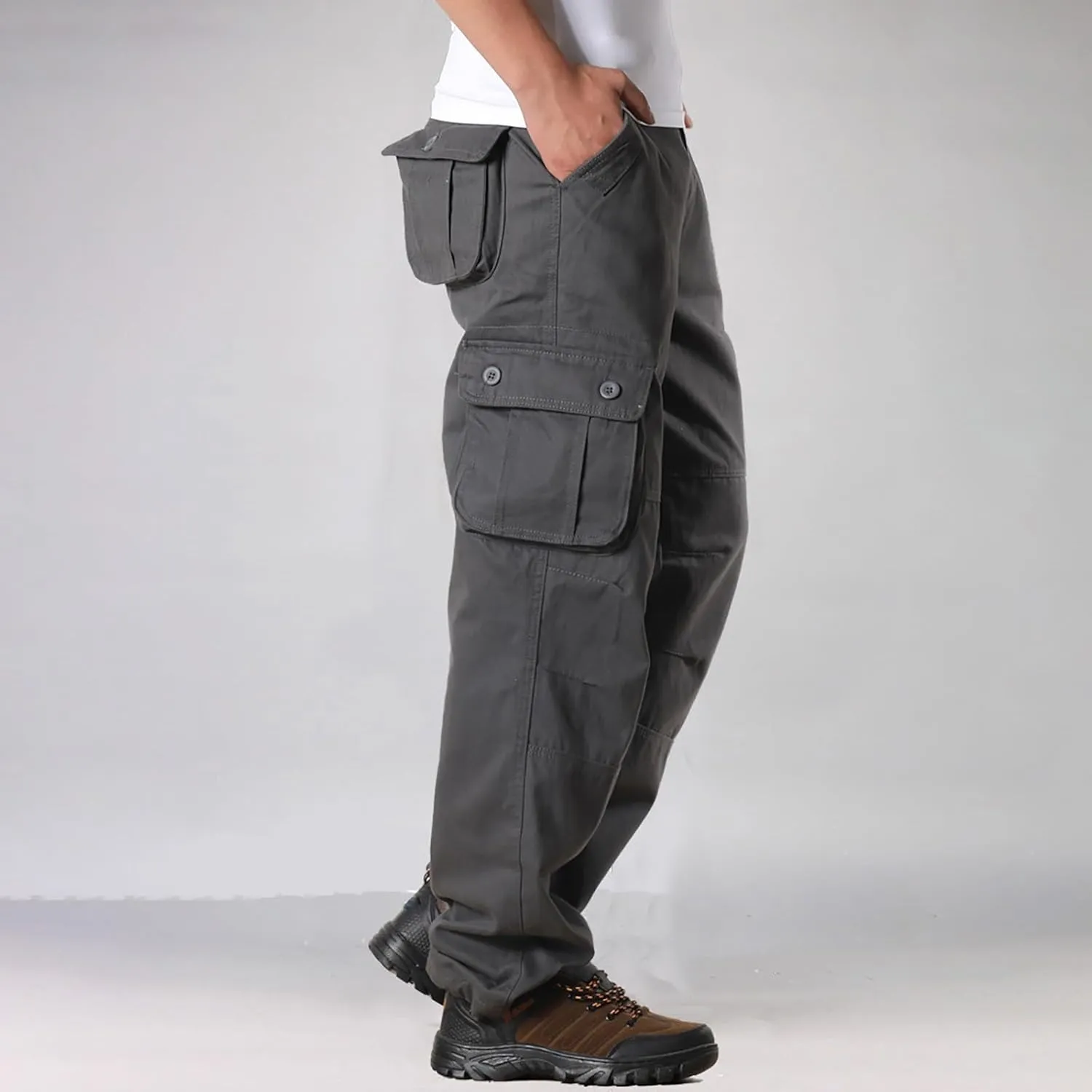 Cargo Pants for Men Big and Tall Loose Fit Straight Leg Classic Twill Work Pants Multi-Pockets Outdoor Hiking Pants