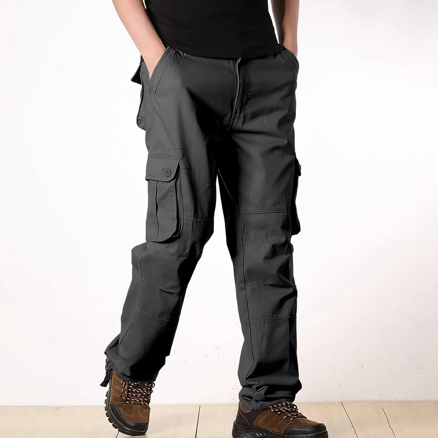 Cargo Pants for Men Big and Tall Loose Fit Straight Leg Classic Twill Work Pants Multi-Pockets Outdoor Hiking Pants