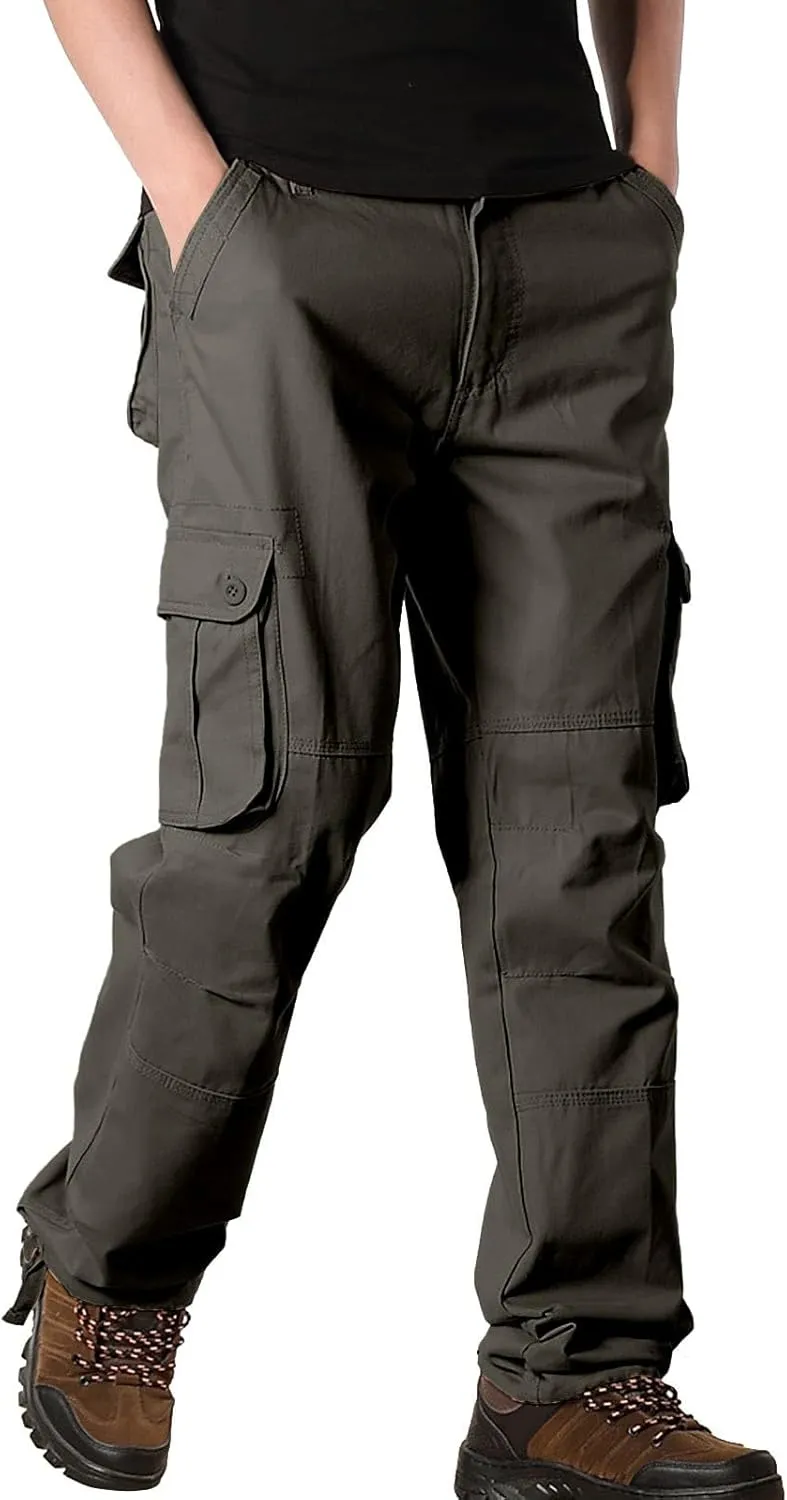 Cargo Pants for Men Big and Tall Loose Fit Straight Leg Classic Twill Work Pants Multi-Pockets Outdoor Hiking Pants