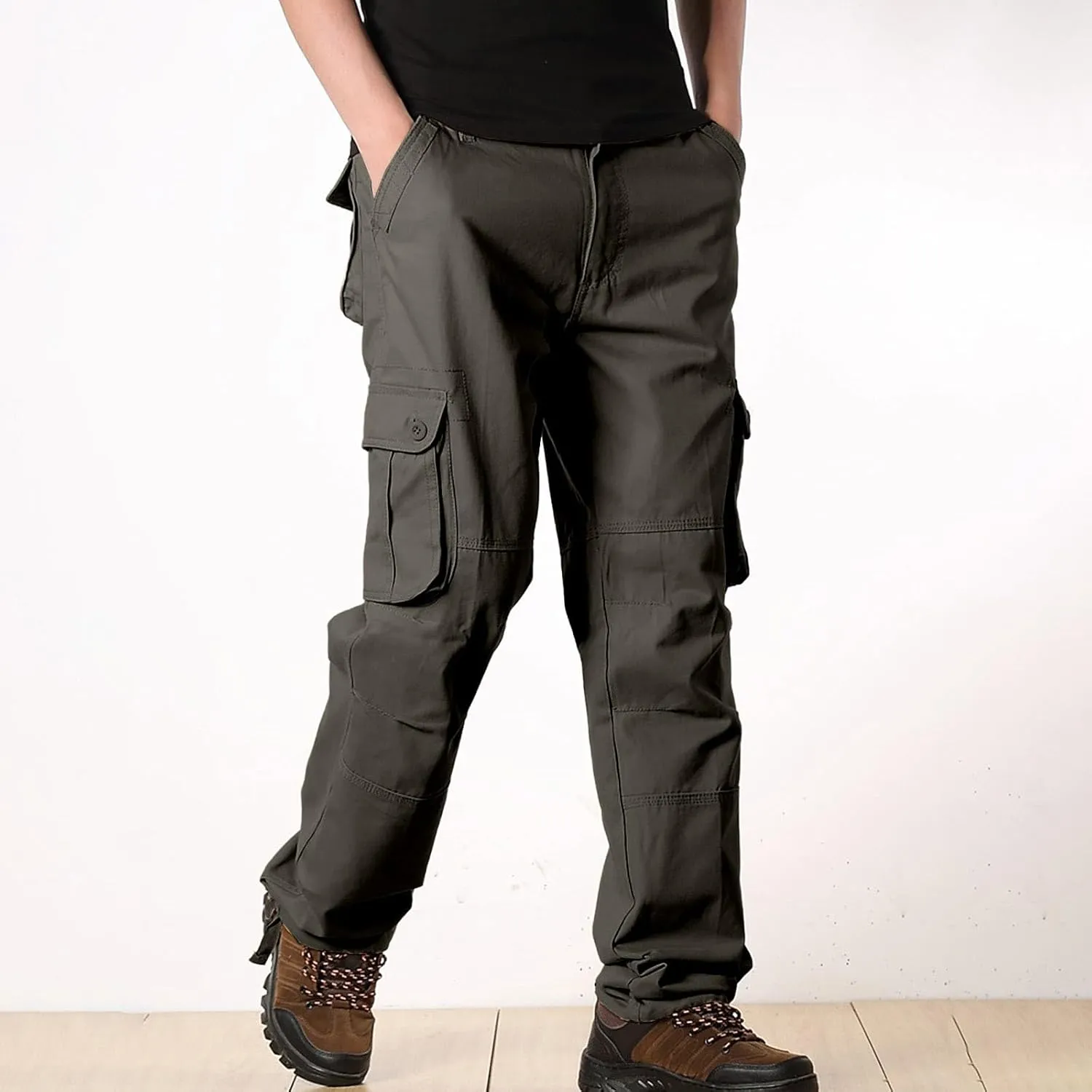 Cargo Pants for Men Big and Tall Loose Fit Straight Leg Classic Twill Work Pants Multi-Pockets Outdoor Hiking Pants