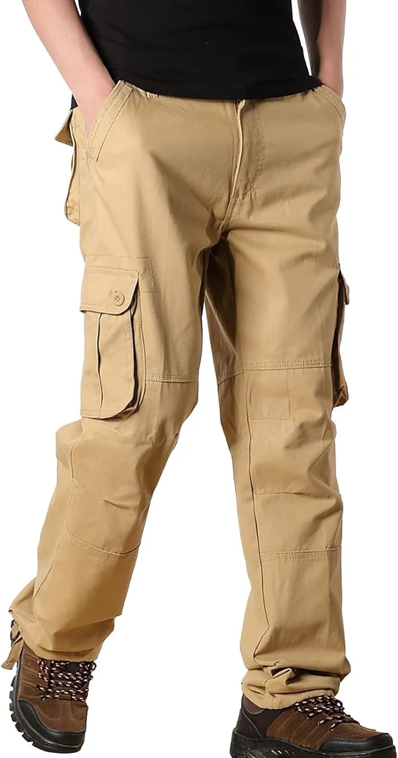 Cargo Pants for Men Big and Tall Loose Fit Straight Leg Classic Twill Work Pants Multi-Pockets Outdoor Hiking Pants