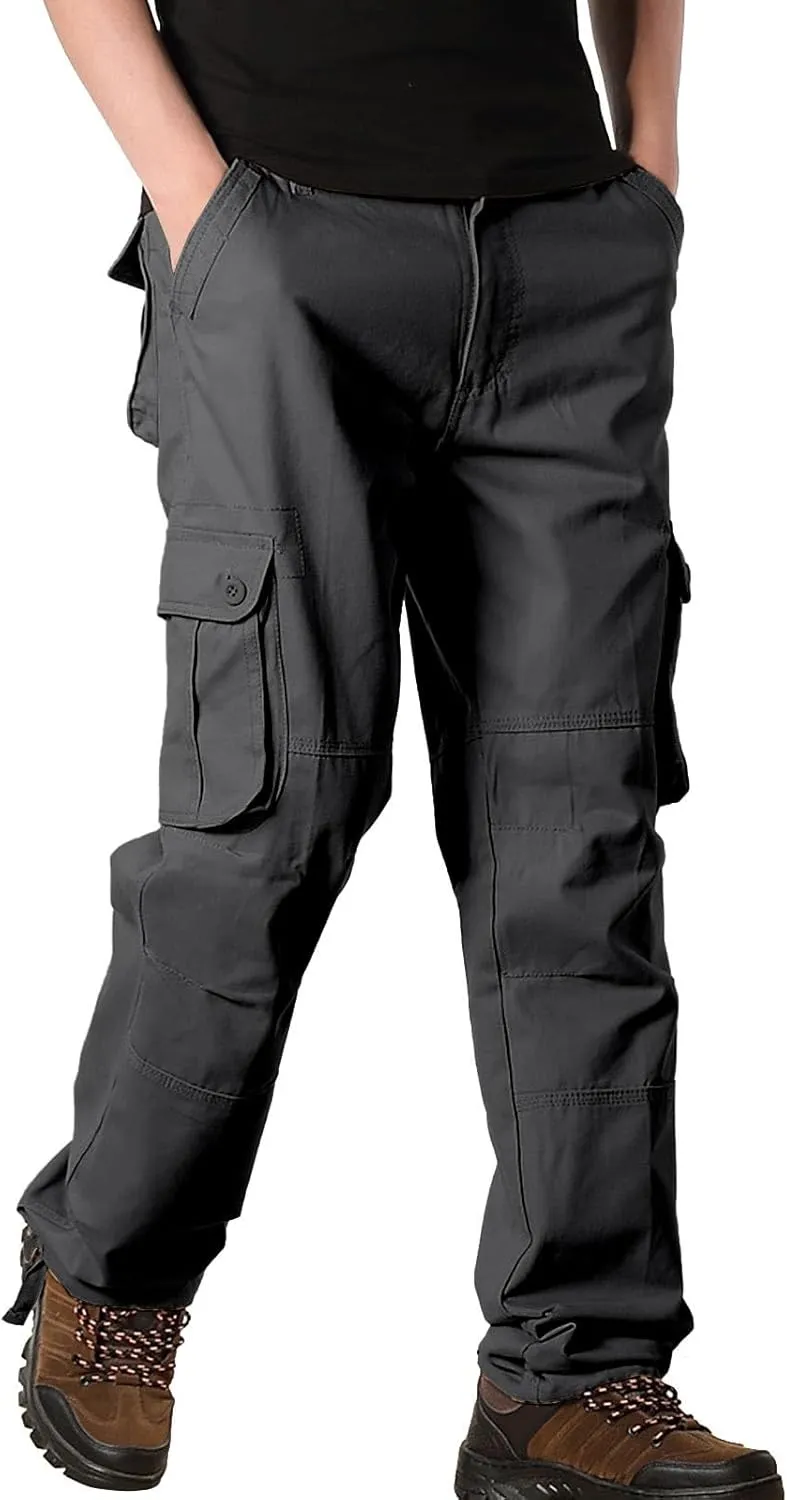 Cargo Pants for Men Big and Tall Loose Fit Straight Leg Classic Twill Work Pants Multi-Pockets Outdoor Hiking Pants
