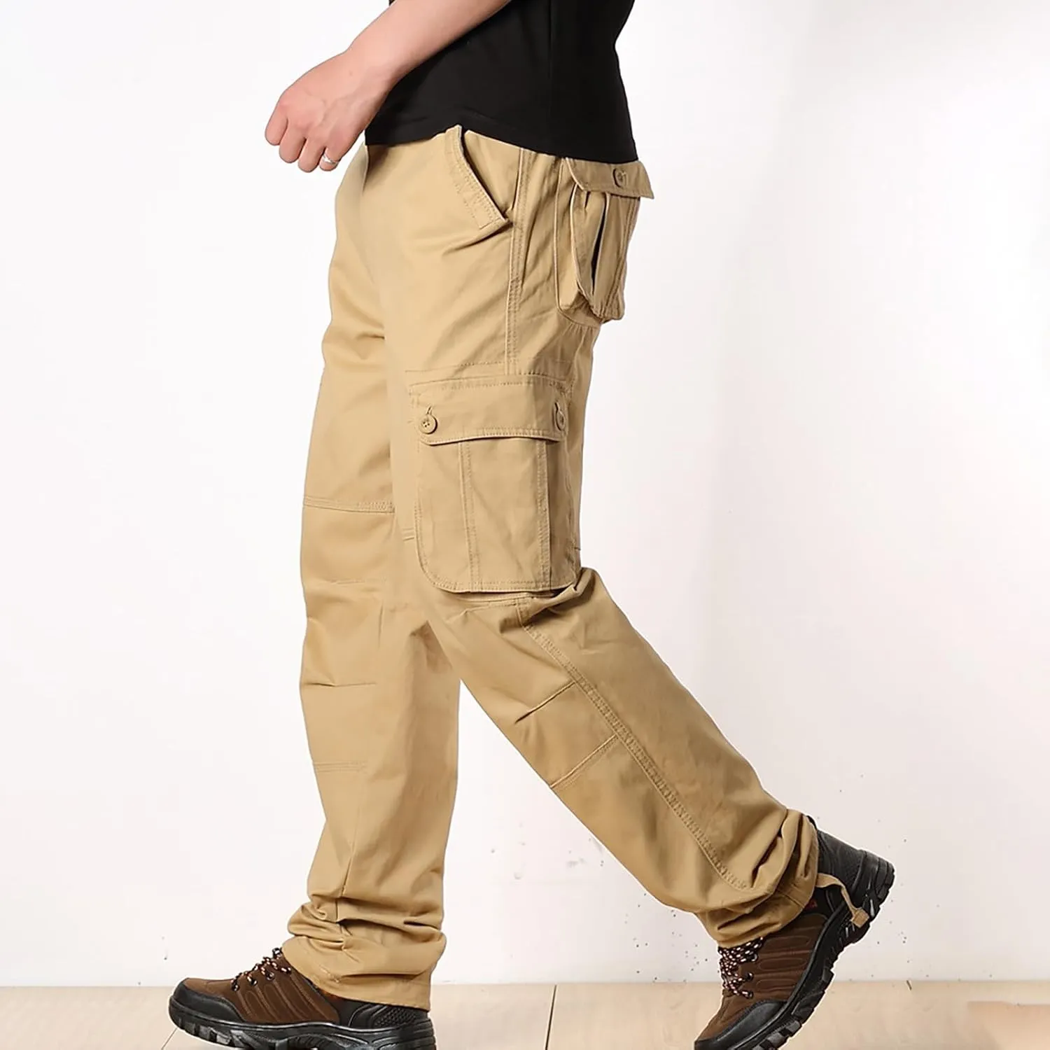 Cargo Pants for Men Big and Tall Loose Fit Straight Leg Classic Twill Work Pants Multi-Pockets Outdoor Hiking Pants